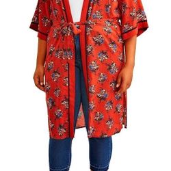  Time and Tru Belted Tie Waist Robe Kimono Spiced Cider Floral