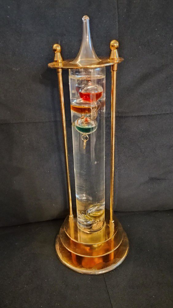 Brass Thermometer With Floating Colored Glass 