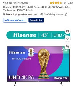 Brand New!!! - Hisense 43-inch UHD 4K R6 Series Roku TV