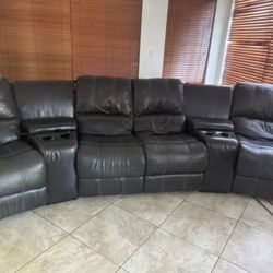 Black Leather 5 Piece Reclining Sectional, Reclining Love Seat Sofa, and Ottoman Storage  