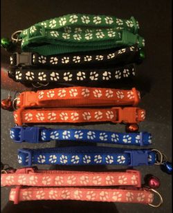 for 2 CAT DOG small PET BREAK AWAY SAFETY BELL COLLARS PAW PRINT , REFLECTIVE or CAMOUFLAGE  
