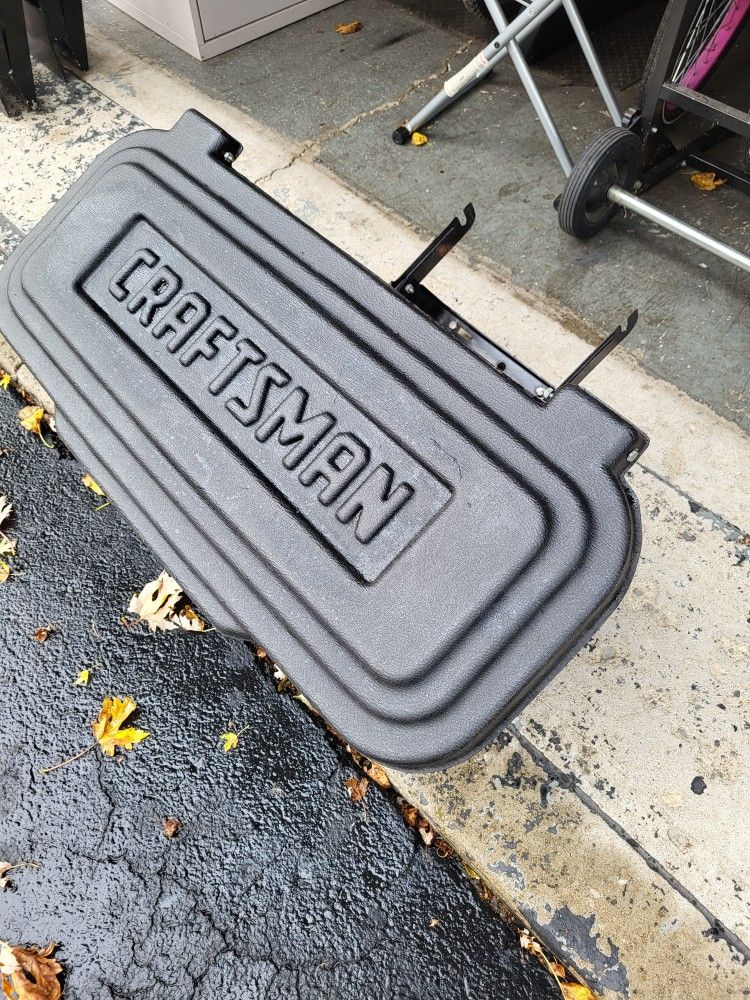 CRAFTSMAN STORAGE BOX FOR BACK OF RIDING MOWER, COULD FIT OTHER MOWERS OR 4 WHEELERS