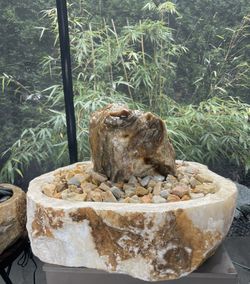 Petrified Wood & White Onyx Quartz Water Feature — Handcrafted in Java, Indonesia
