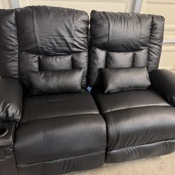 Black Recliner Loveseat w/ Massage, Heat & Cup Holders B1502-2PLR-X