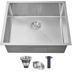 MENATT 25 Inch Undermount Kitchen Sink, 25 x 22 Inch 304 Stainless Steel Handmade Single Bowl Kitchen Sink, Brushed 
