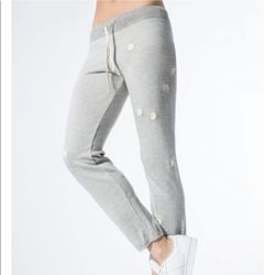 SUNDRY Grey White Embroidered Daisy Floral Drawstring Sweatpant Joggers