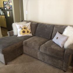 82” Grey Sofa - Reversible Chaise With Storage Ottoman 