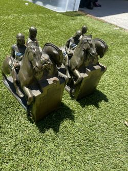 1924 Antique bronze Homers Iliad Pompeian Horseman Bookends