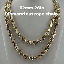 14K Gold 12mm 26in Diamond cut rope chain. re-stock brand new.