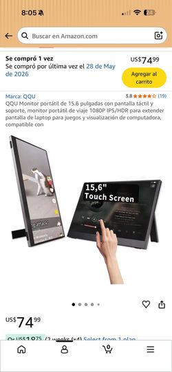 Monitor portátil de 15.6 pulgadas con pantalla táctil y soporte, monitor portátil de viaje 1080P IPS/HDR // 15.6-inch portable touchscreen monitor wit