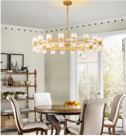 36-Light Gold Round Chandelier, 36 in. Modern K9 Crystal Chandelier for Dining Room, Living Room, Foyer NEW AND COMPLETE PICK UP ONLY BY W.63 St and S