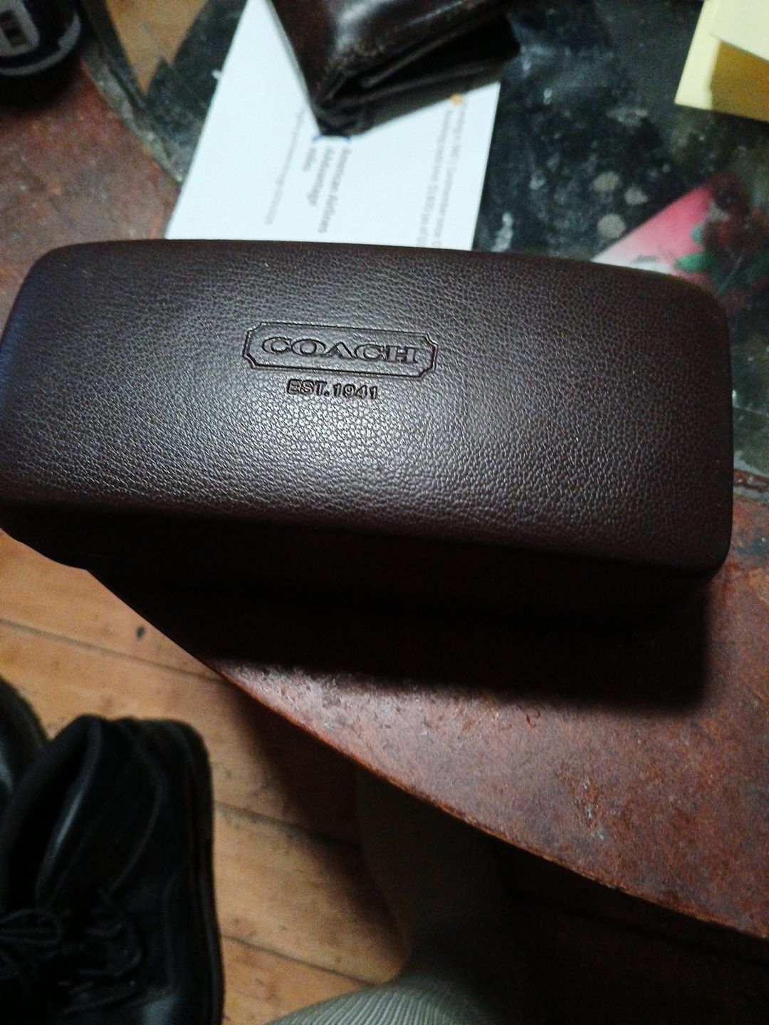 Coach Dark Brown Leather Clamshell Eyeglasses/Sunglasses Case