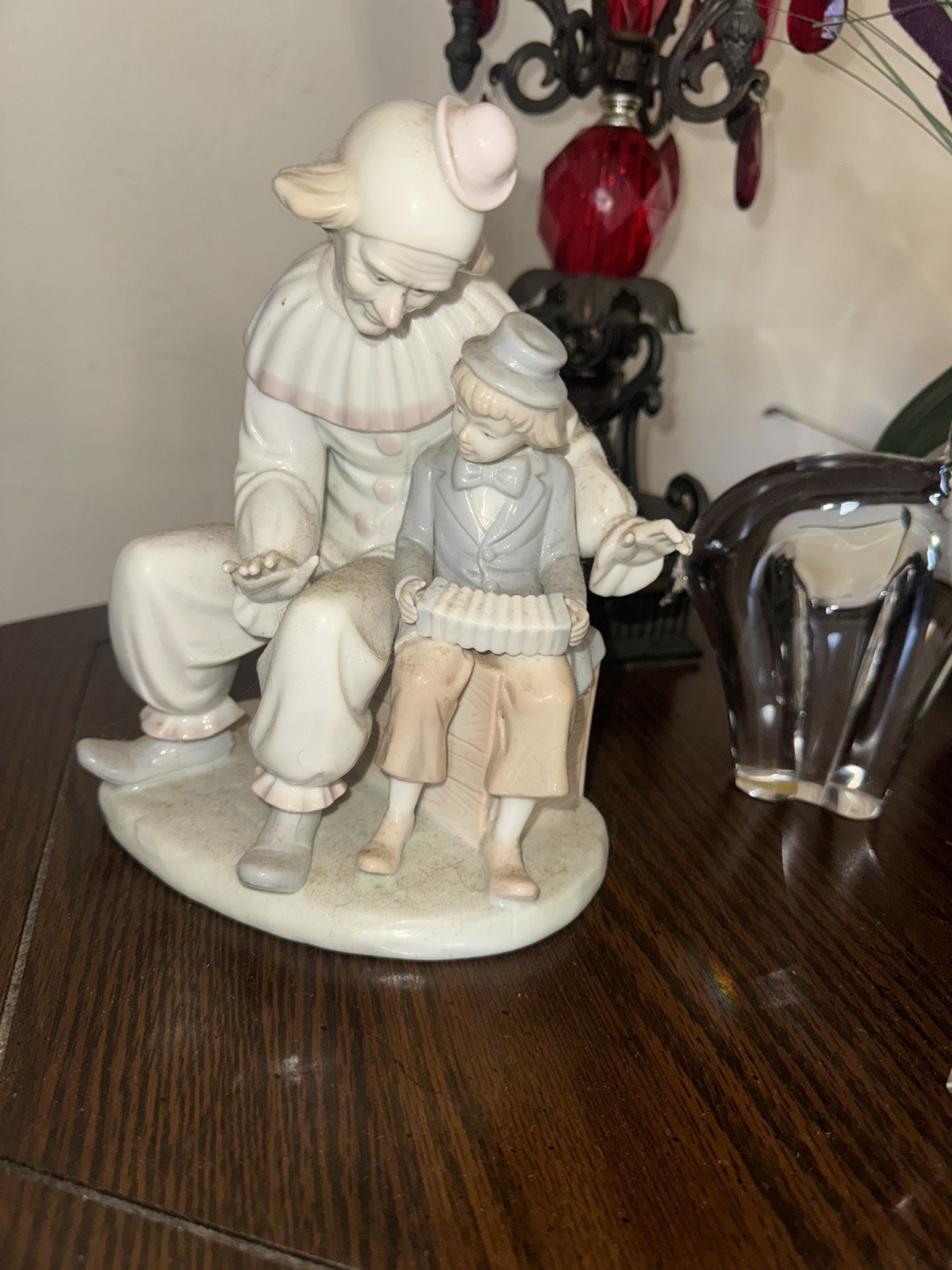 Paul Sebastian's Clown and Boy Accordion Lesson Porcelain Figurines Lladro Style