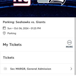 Parking pass for Seahawks vs. Giants game Sunday Oct 06,2024