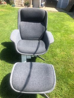 Gray Fabric Accent Chair with Ottoman