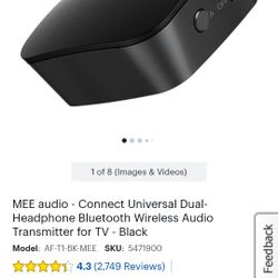 MEE audio - Connect Universal Dual-Headphone Bluetooth Wireless Audio Transmitter for TV - Black

