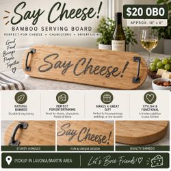 Say Cheese Bamboo Serving Board with Handles