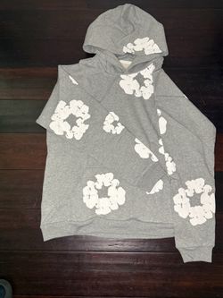 Grey Pink denim tear hoodie