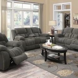 Brand New 2 PC Charcoal Reclining Sofa and Love Seat