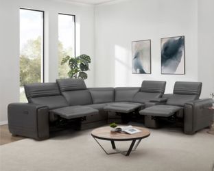 Karson Leather Power Reclining Sectional With Powered Headrest