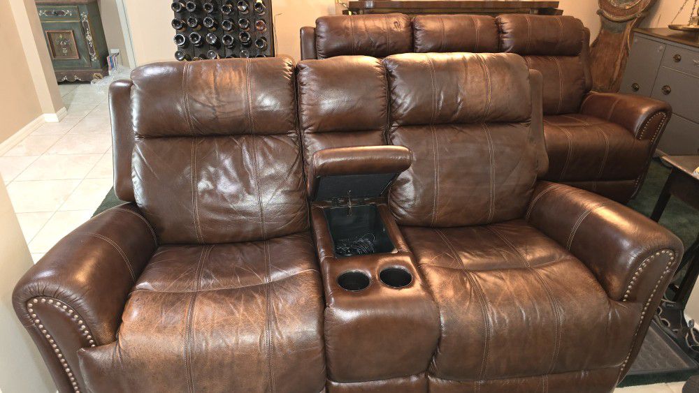 Bassett Reclining Sofa And Love Seat With USB Ports