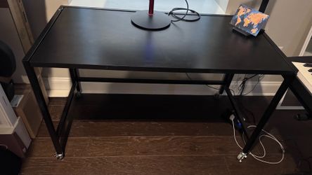 Black wood foldable table with wheels and brakes