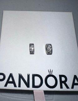 Pandora S925 ALE Sparkling Pave CZ Clip Charms Sterling Silver Pair
