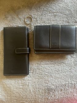 Coach Black Wallet Set of 2 Checkbook Credit Card Key Ring Logo Stitching