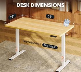 FLEXISPOT EN1 55"x28" One-Piece Standing Desk, Maple 1" Thick Seamless Desktop, 176 LBS Capacity, Home Office