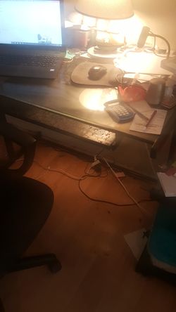 Glass desk used with printer stand