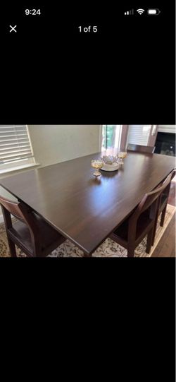 Scandinavian Dark Wood Dining Table + Chairs + Bench Set