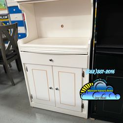New Short Bar Microwave Cart White Wood With Storage Shelves 