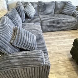 🔥✨ Luxury Comfort Collection – Premium Grey Corduroy Sectional w/ Pullout Bed ✨🔥