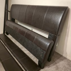 Bed Frame Headboard BedFrame Platform King Queen Leather Upholstered Dark Brown Black Footboard Bedroom Hillsdale Furniture