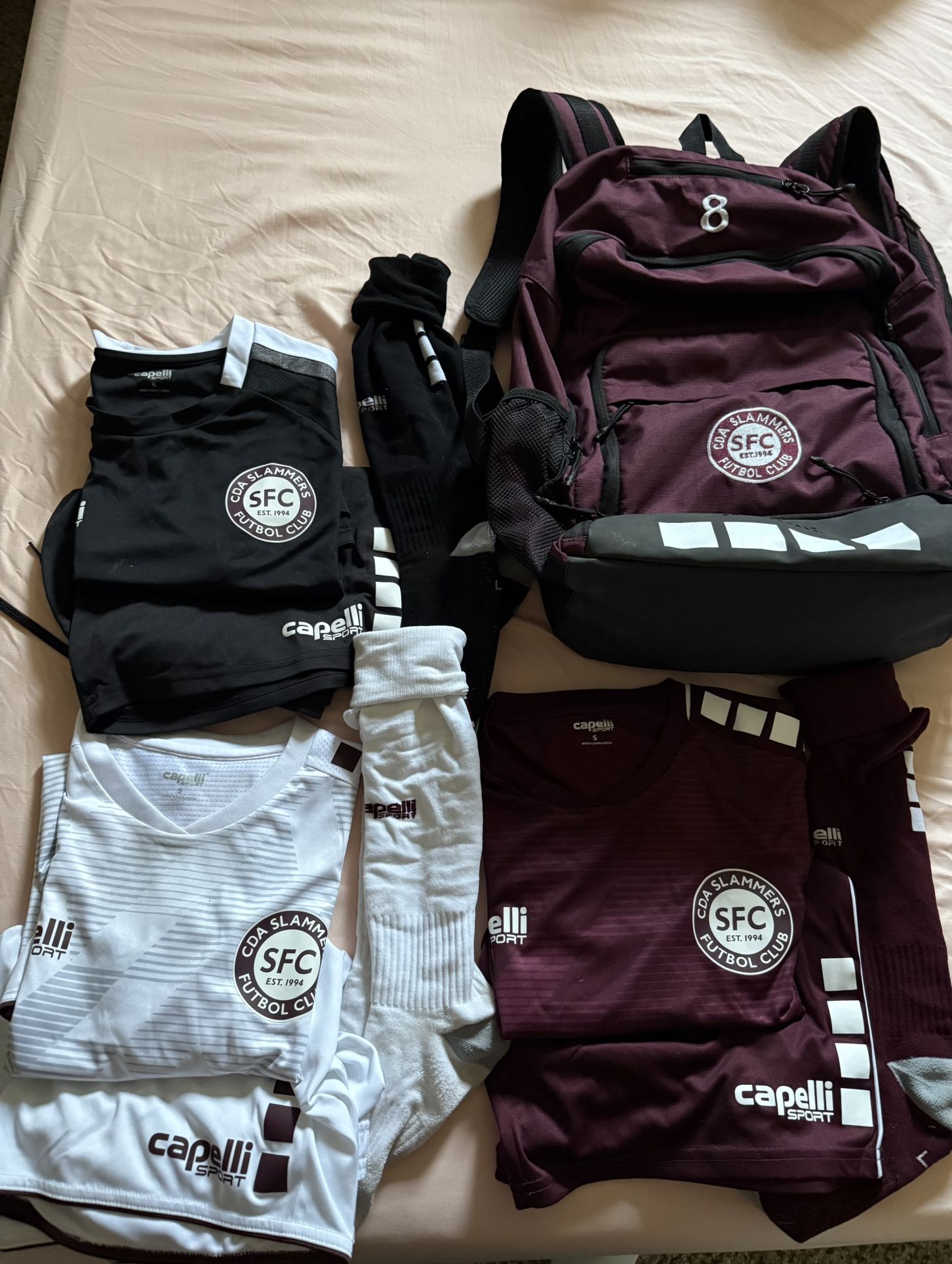 Slammers FC jerseys complete and backpack