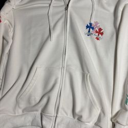 White Multicolor Chrome Heart Zip Up 