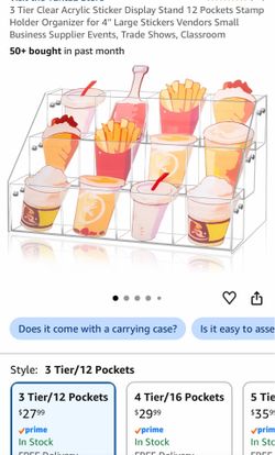 3 Tier Clear Acrylic Sticker Display Stand 12 Pockets Stamp Holder Organizer for 4'' Large Stickers Vendors Small Business Supplier Events, Trade Show