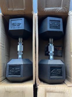 45 lbs Hex Rubber Dumbbell Weights…. (Brand New) Home Gym Fitness….