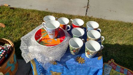 Hawaiian Theme coffee mugs and matching saucers four pattern assortment