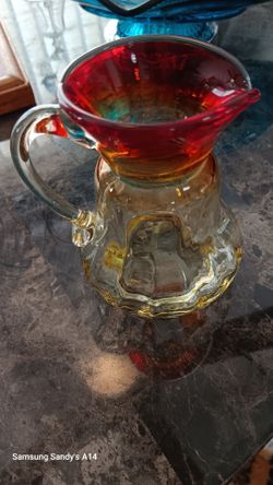 vintage hand-blown amberina art glass miniature pitcher