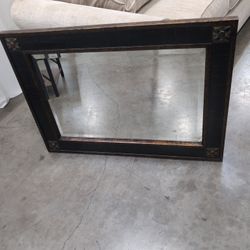 Rectangular Dark Brown Ornate Wall Mirror with Bronze Accents