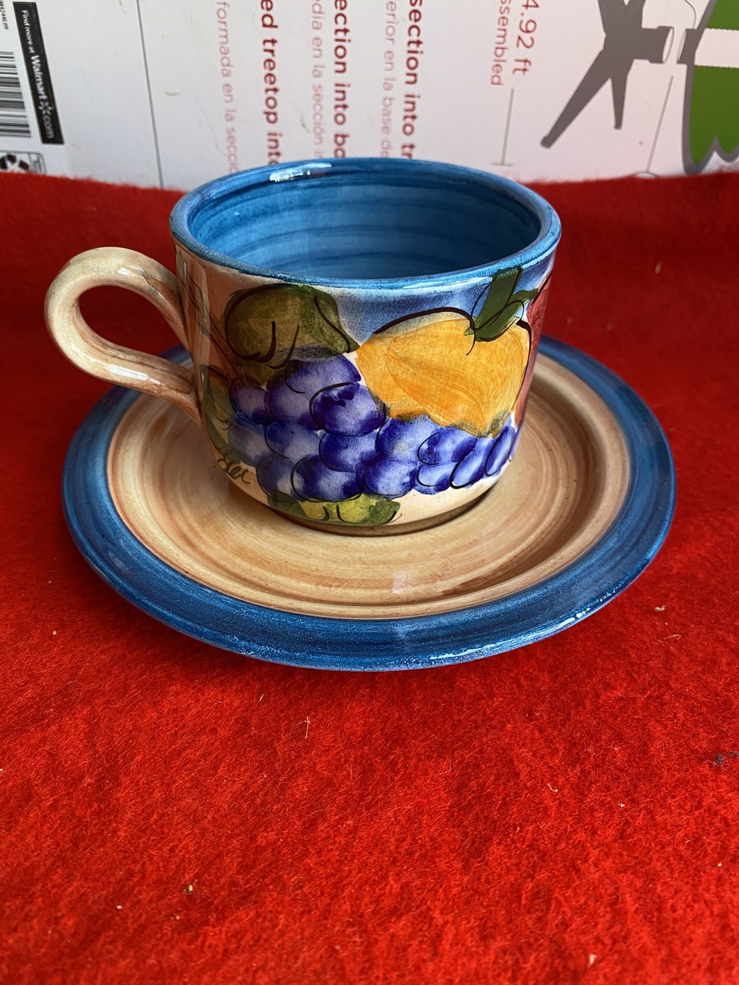 Hand Painted Blue Greek Ceramic Cup & Plate Set Imported From Greece
