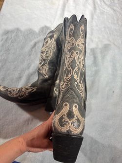 Corral Women’s Distressed Grey & White Embroidered Western Cowboy Boots - Size 8 M