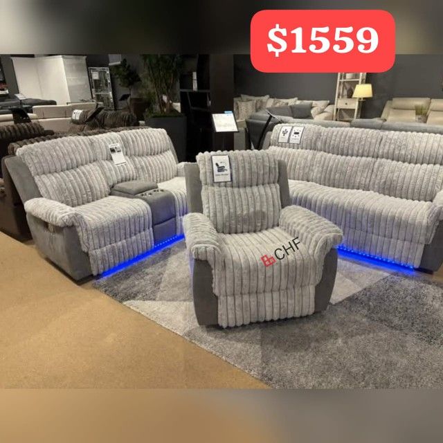 Modern 3 Piece Reclining Sofa Set ( Sofa + Loveseat + Chair )