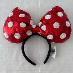 Pre Owned Good  Disney Parks  Minnie Mouse  Headband  Sequin  Polka Dot  Red Black