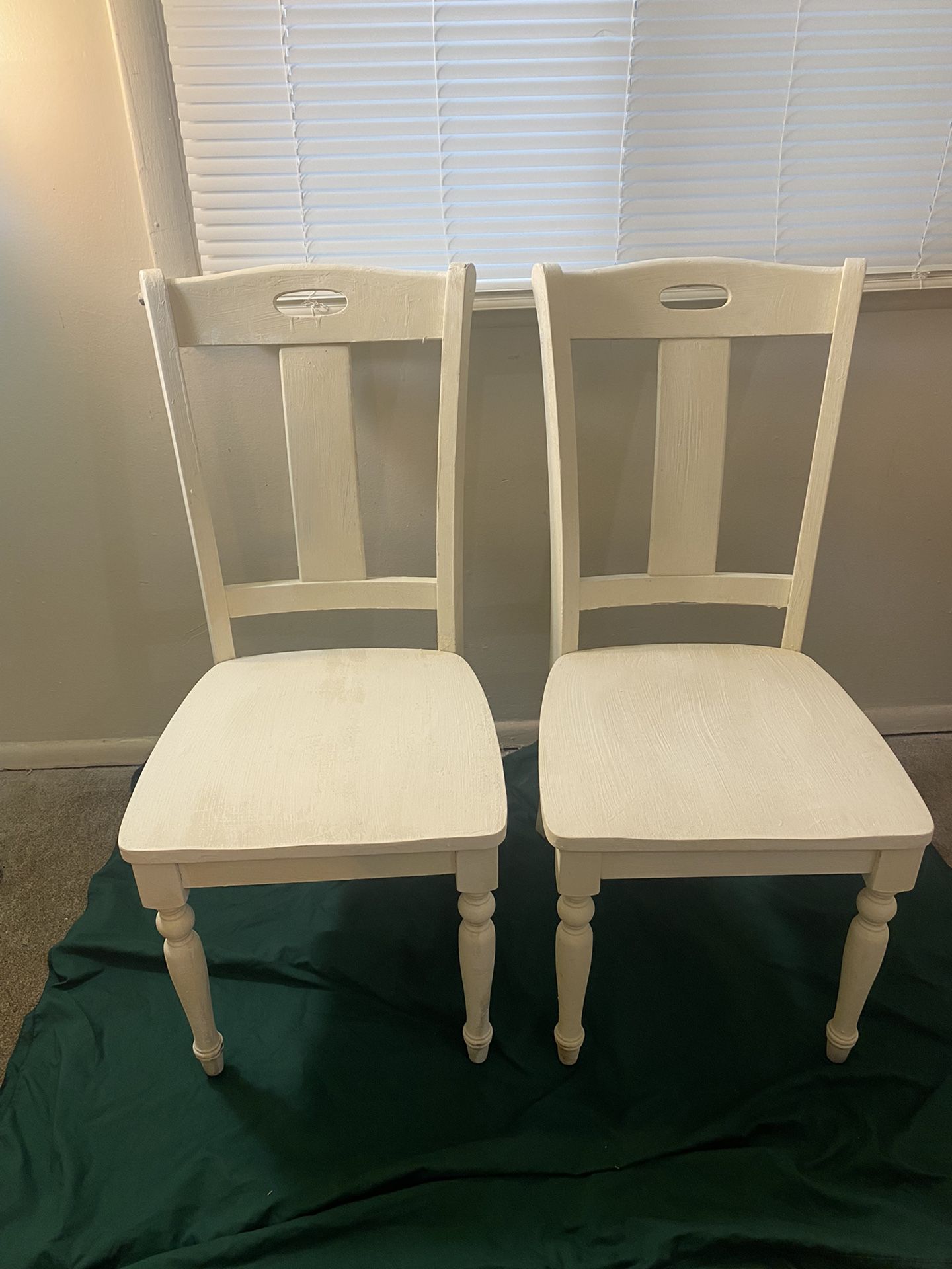 Two Cream Colored Sturdy Farmhouse Chairs 
