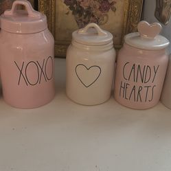 Rae Dunn Various Valentine Canisters And True Love Rose Topper  Mug All New With Tags