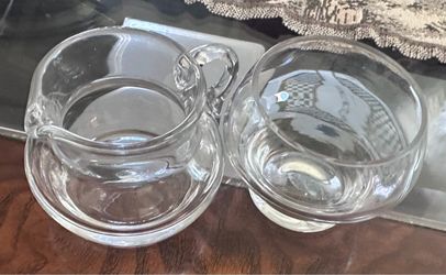 Vintage small glass, cream and sugar, nesting
