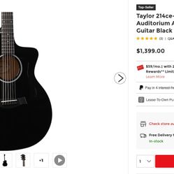 Taylor 214ce-BLK DLX Grand Auditorium Acoustic-Electric Guitar Black 