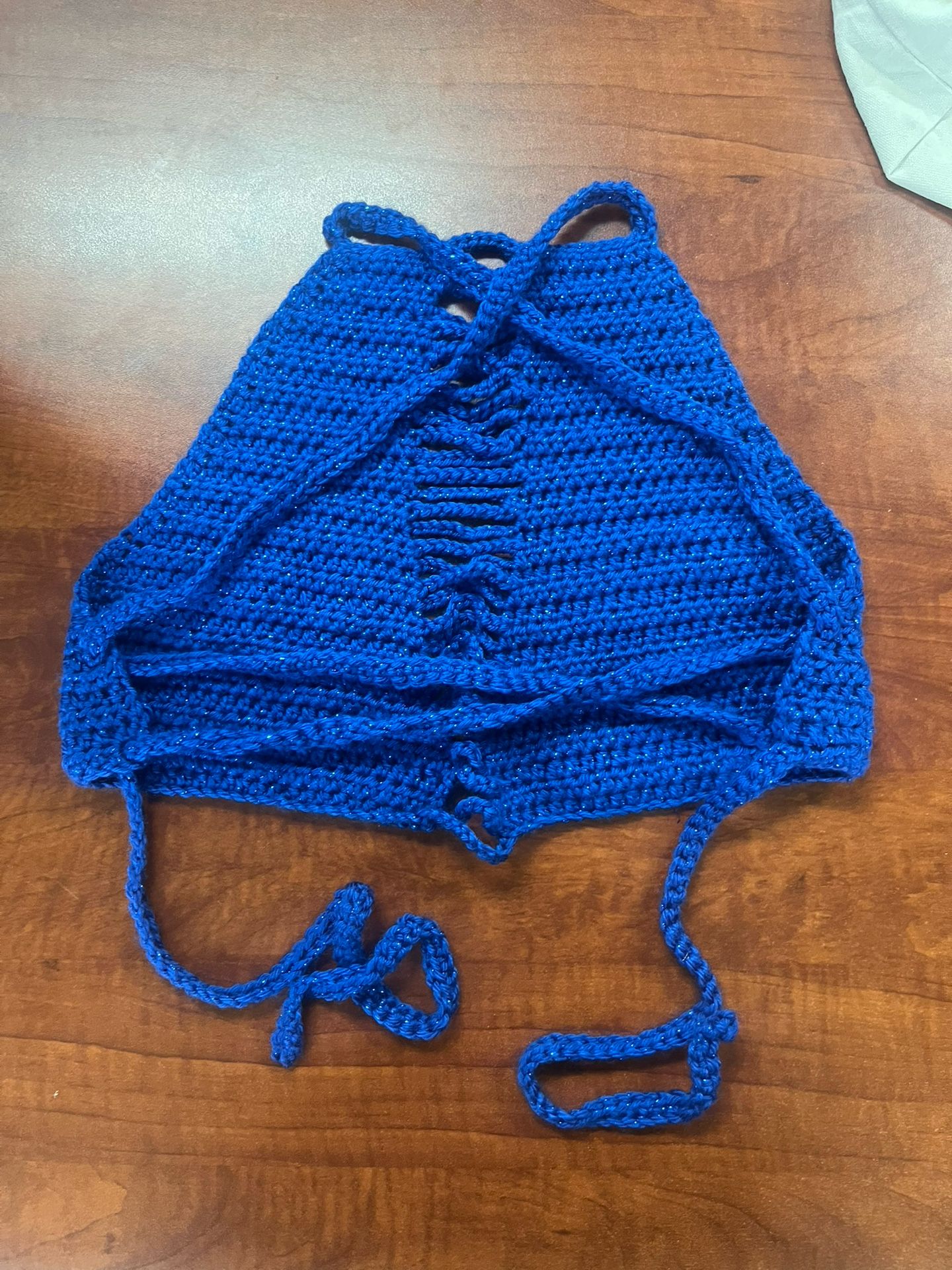 Hand Crochet Royal Blue Sparkly Women’s Halter Top 💙